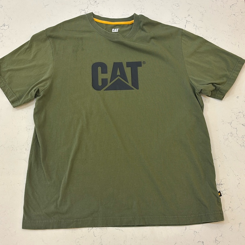 CATERPILLAR Shirt Mens X-Large Green CAT Logo Relaxed Fit Cotton Crew